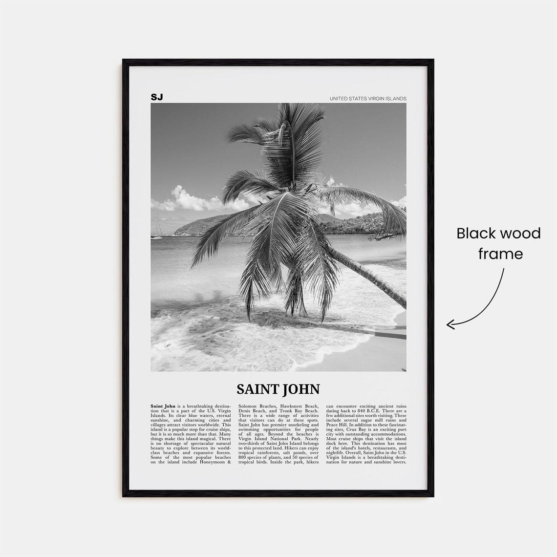 Saint John Black and White Travel Poster, USVI - Image 3