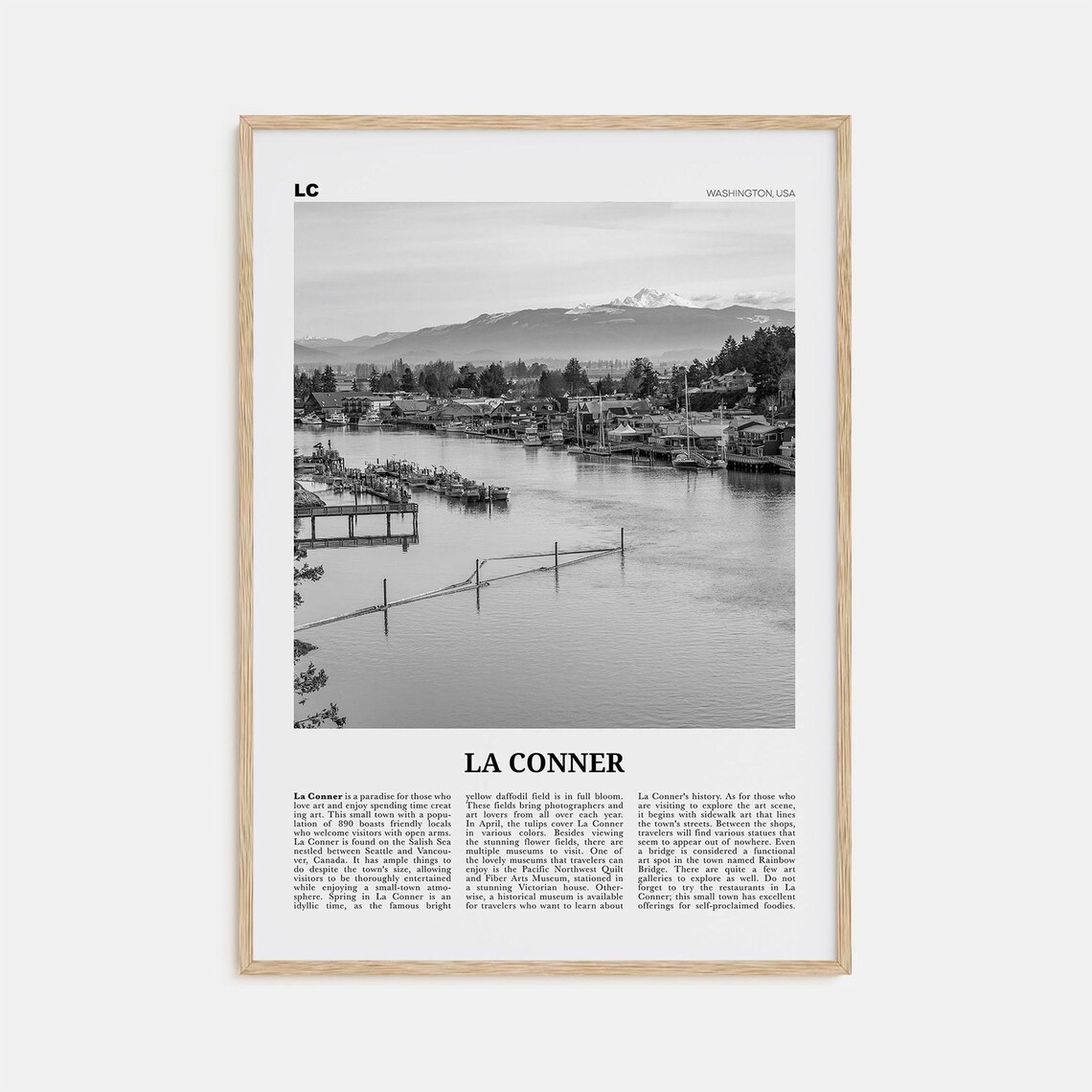 La Conner Black And White Travel Poster, Washington
