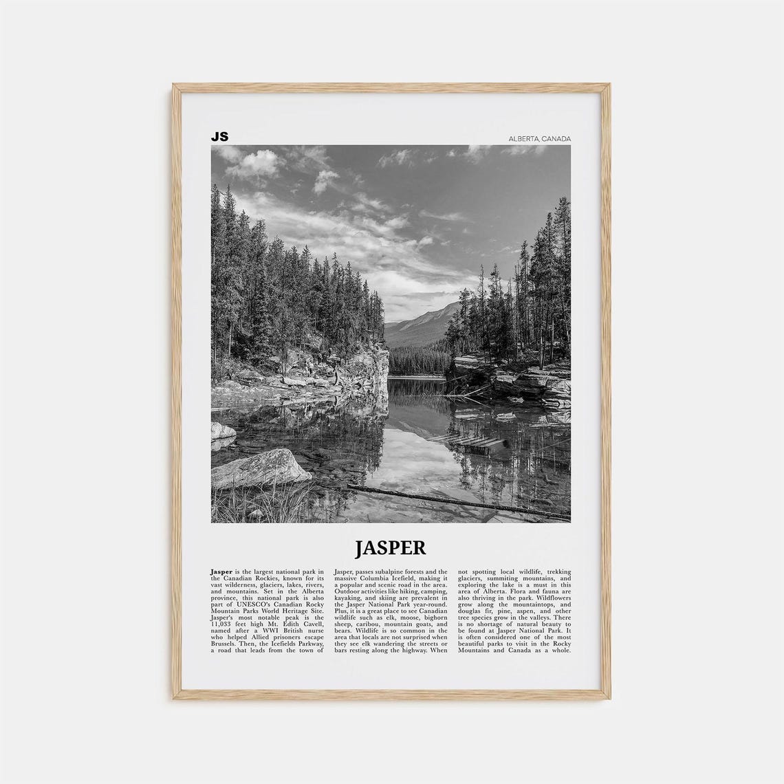 Jasper National Park Black And White Travel Poster