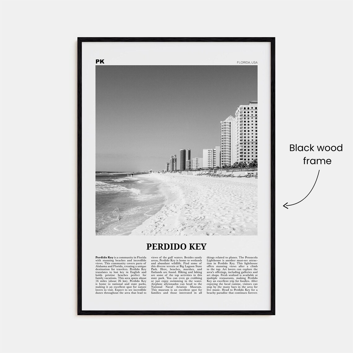Perdido Key, Florida Black And White Travel Poster - Image 3