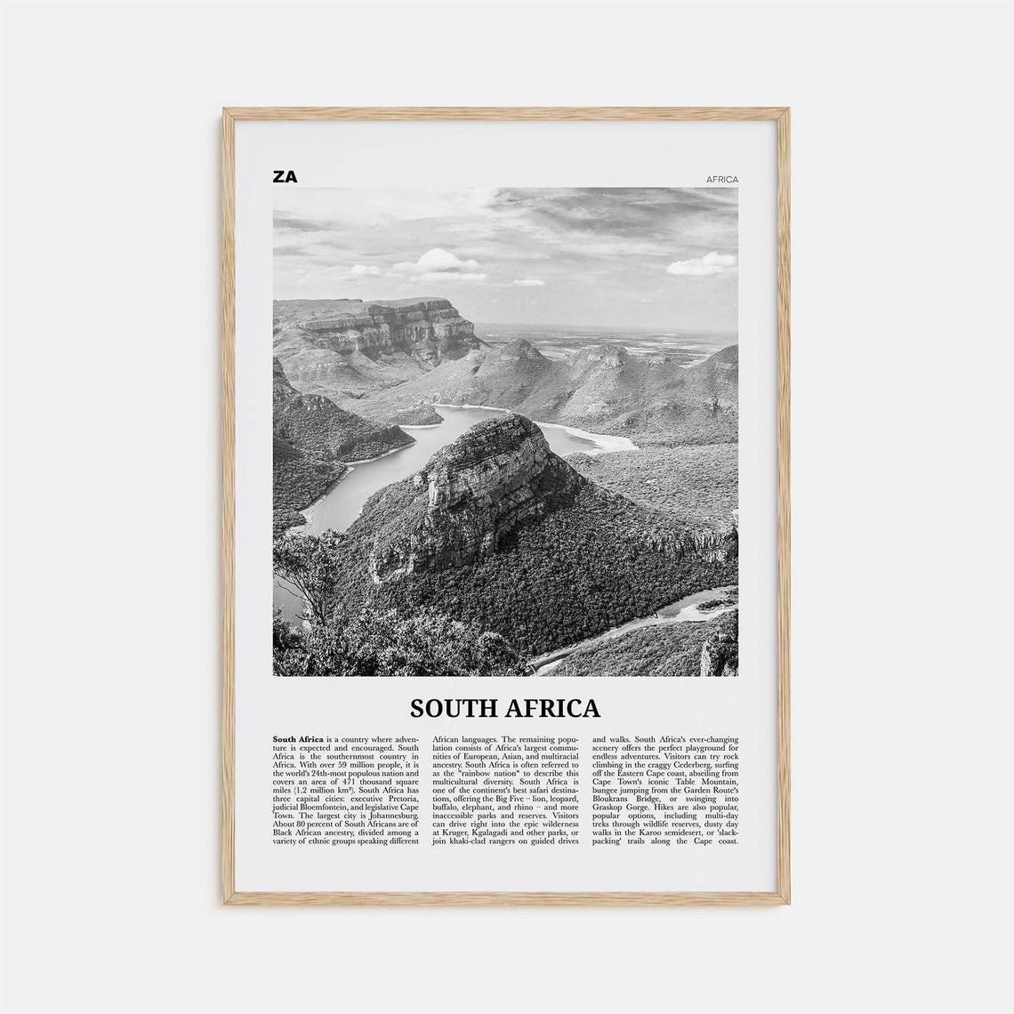 South Africa Black and White Travel Poster, Johannesburg