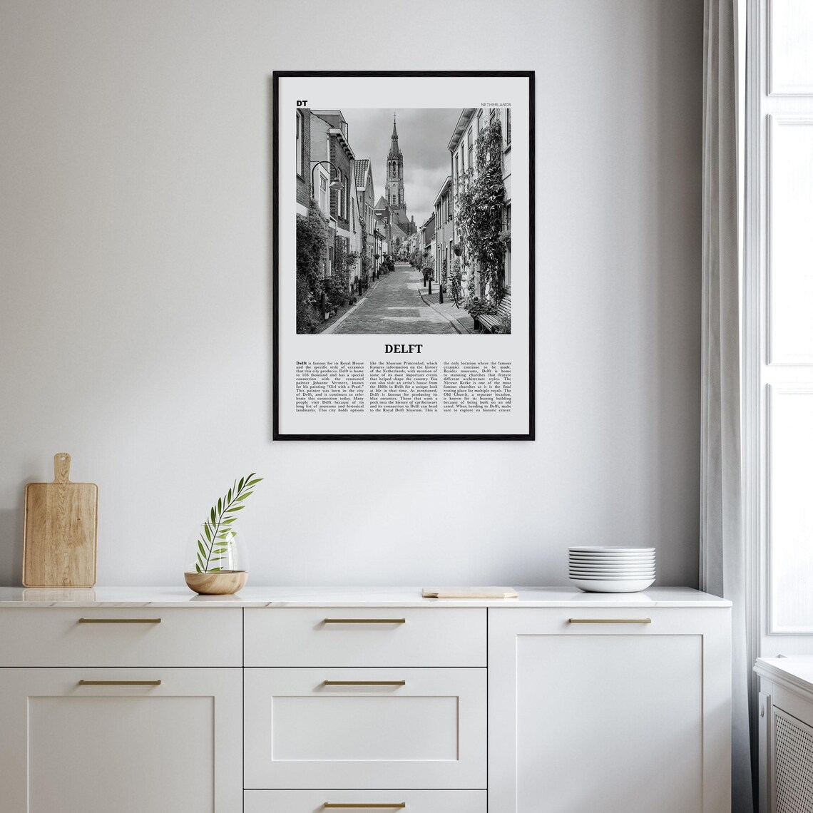 Black-and-White Delft Map, Netherlands Travel Poster - Image 2