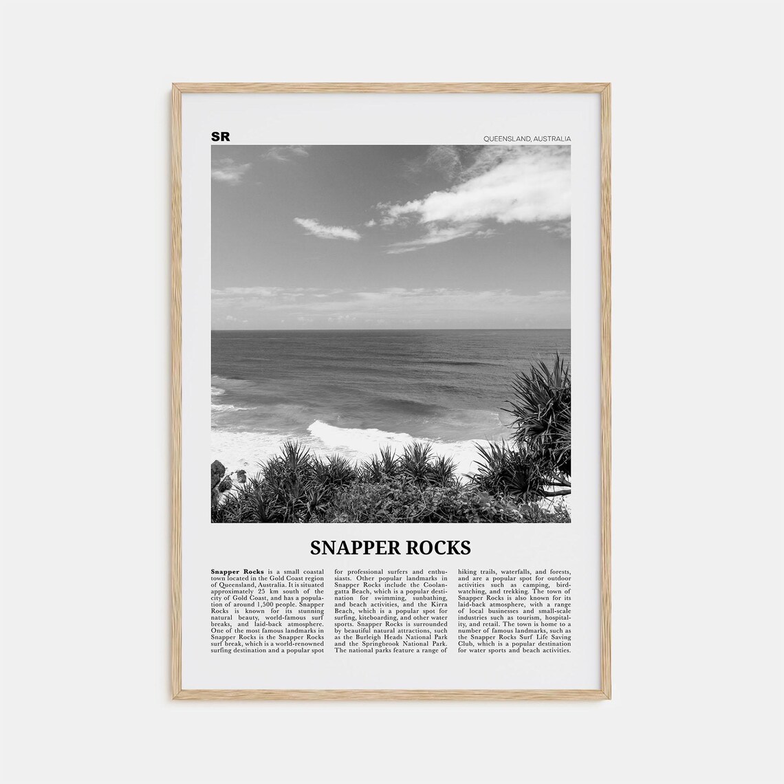 Snapper Rocks Black And White Travel Poster