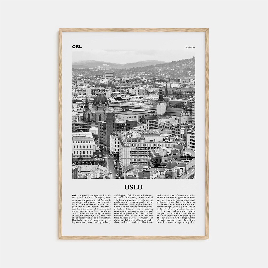 Oslo Black and White No. 2 Travel Poster, Norway