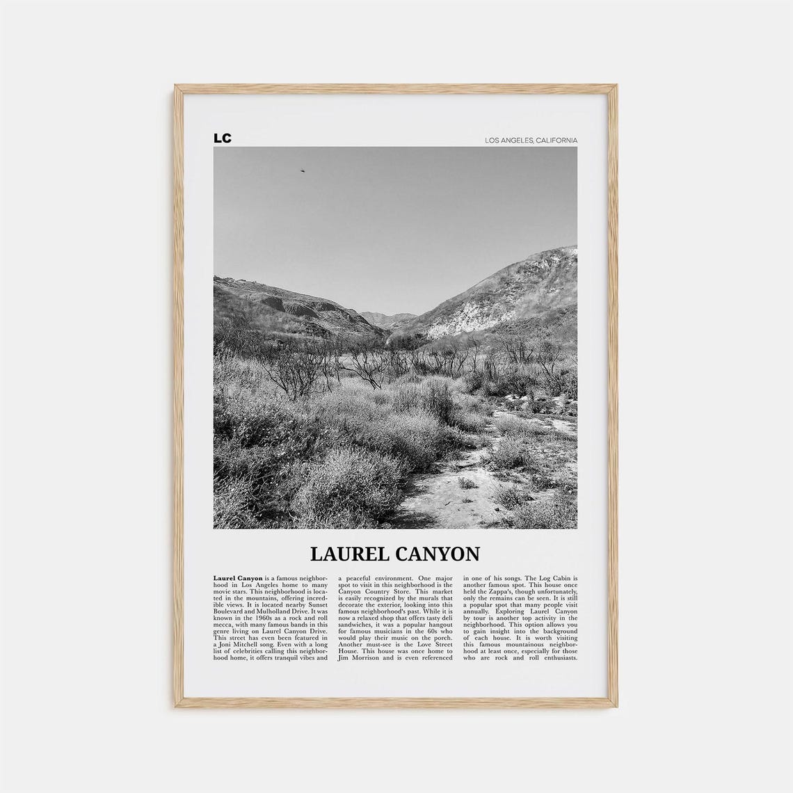 Laurel Canyon Black and White Travel Poster Art Print