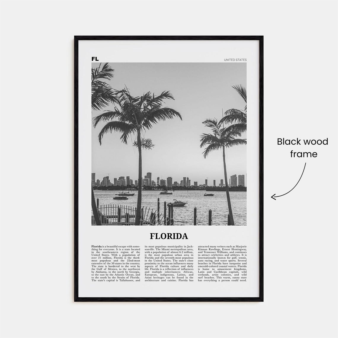 Florida No. 3 Black and White Travel Art Print - Image 3