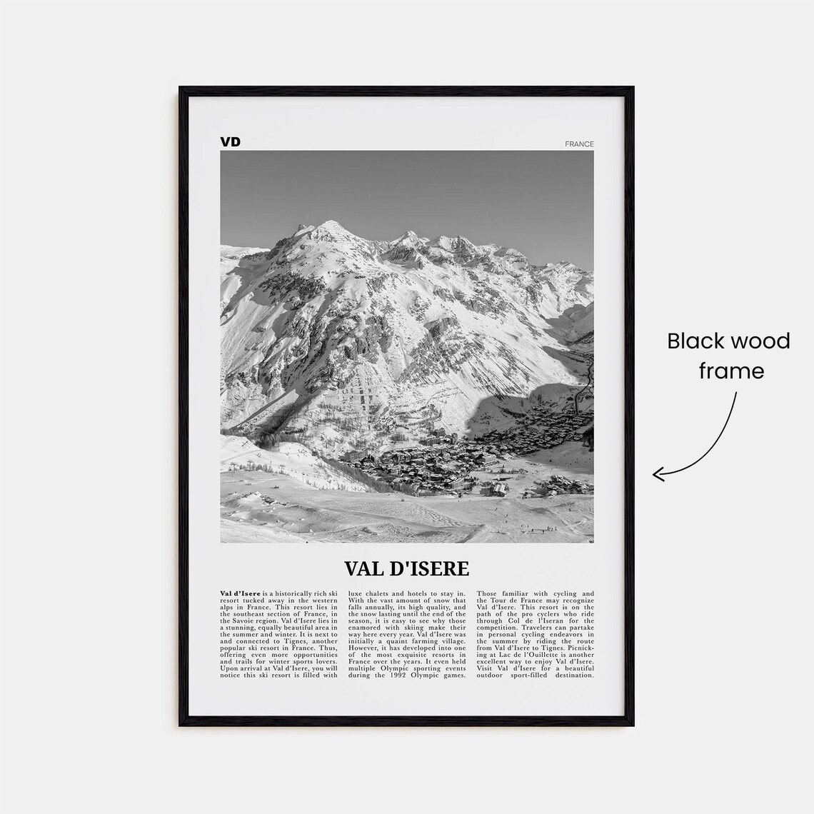 Val Disere Black and White Map Art Print, France - Image 3