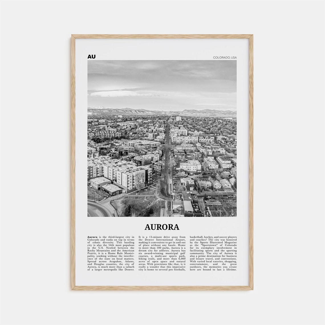 Aurora Colorado Black and White Travel Poster