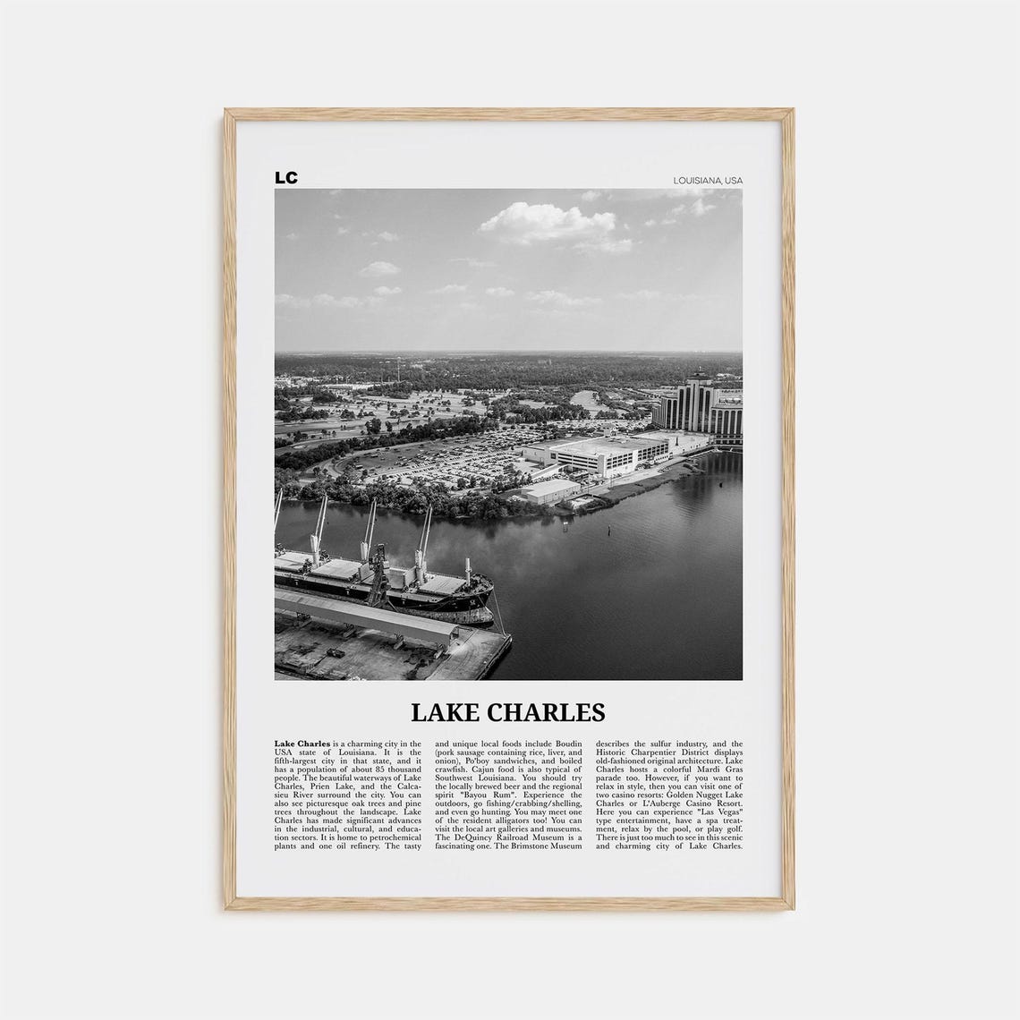 Lake Charles Print Black And White Lake Charles Wall Art Lake Charles Poster Lake Charles Photo Lake Charles Map Louisiana Usa