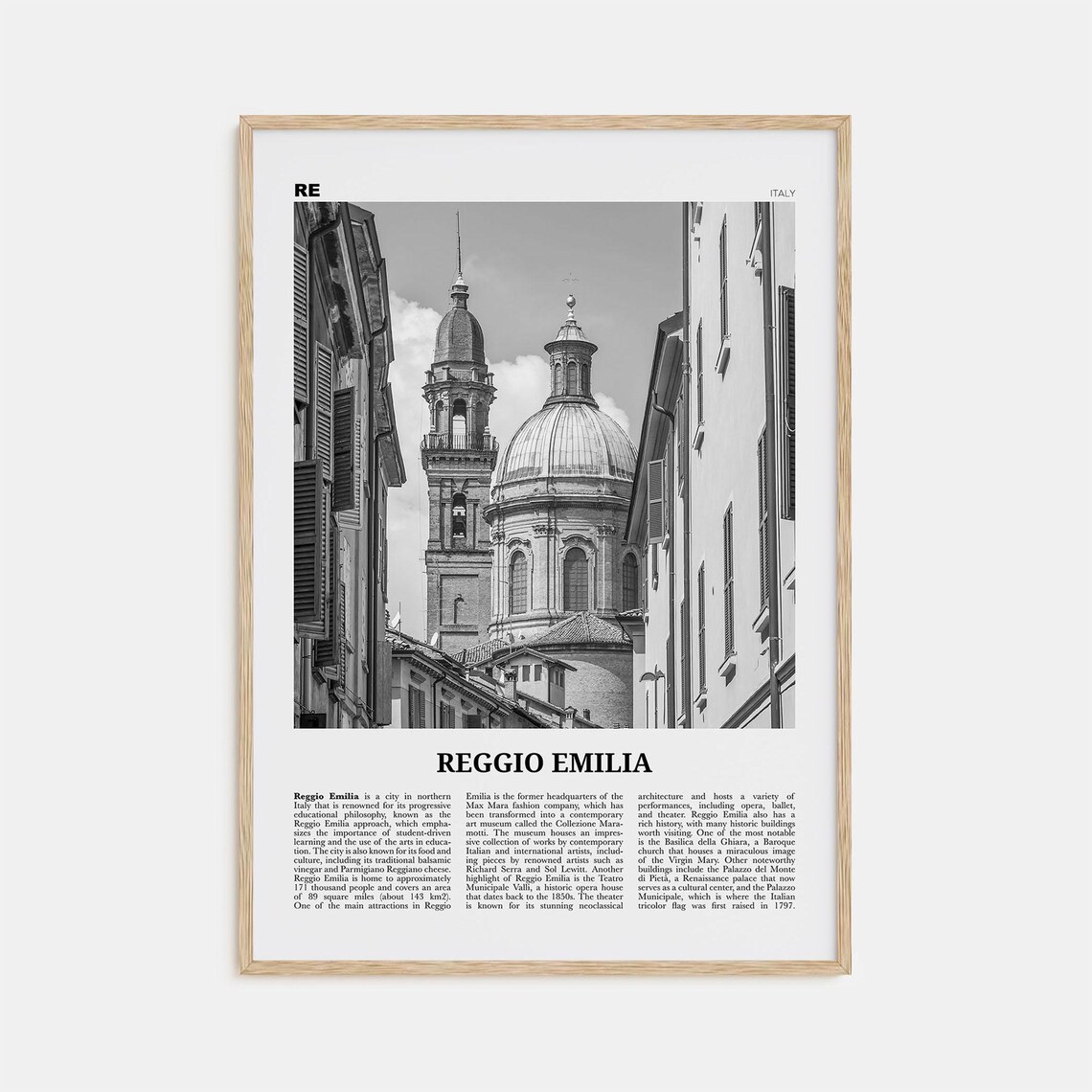 Reggio Emilia Black And White Travel Poster