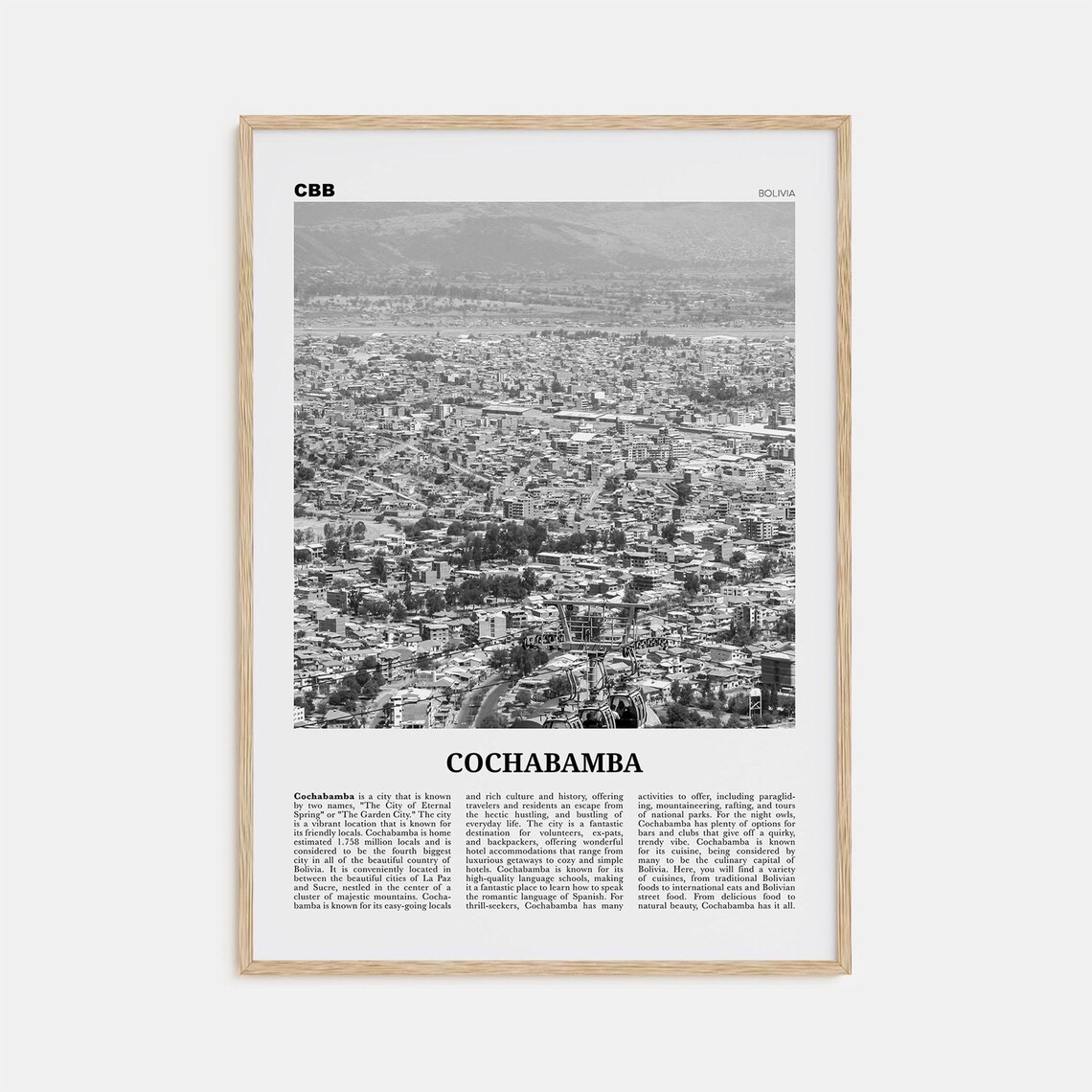 Cochabamba Black and White Art Print, Bolivia