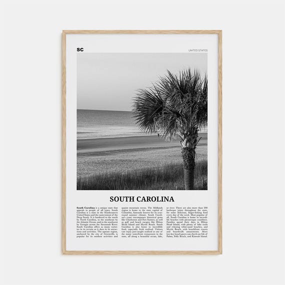 South Carolina Black And White Travel Poster, Map