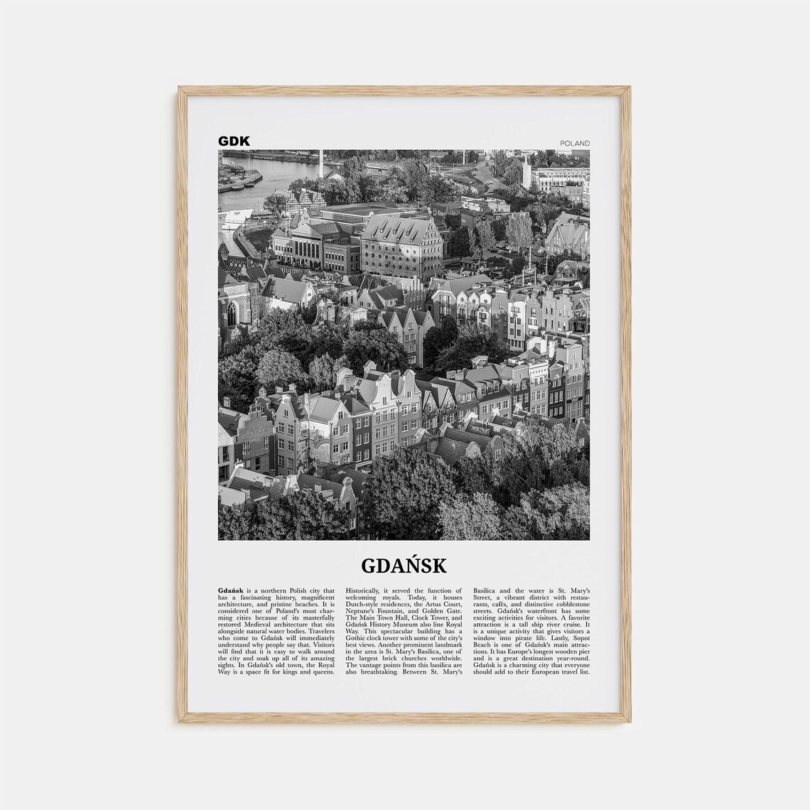 Gdansk Black and White No. 2 Travel Poster, Poland