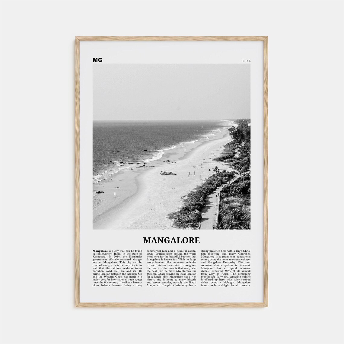Mangalore Black And White Travel Poster, India