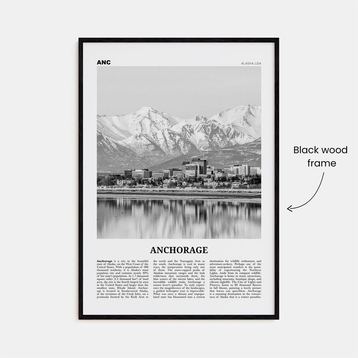 Anchorage Black and White Travel Poster, Alaska - Image 3