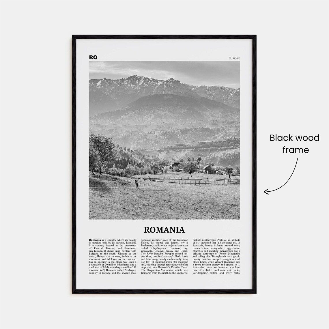 Romania Black And White Bucharest Travel Poster - Image 3