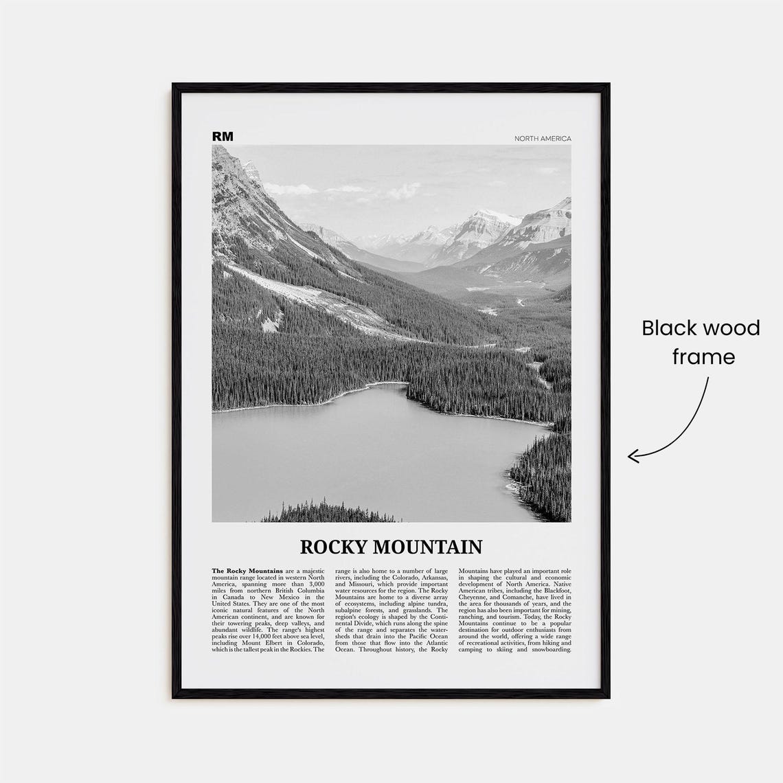 Rocky Mountain Black and White North America Travel Poster - Image 3