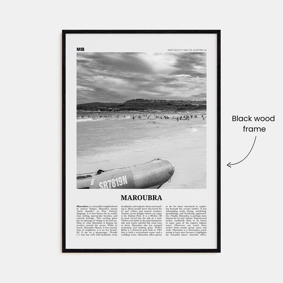 Maroubra Black and White Travel Poster, New South Wales - Image 3