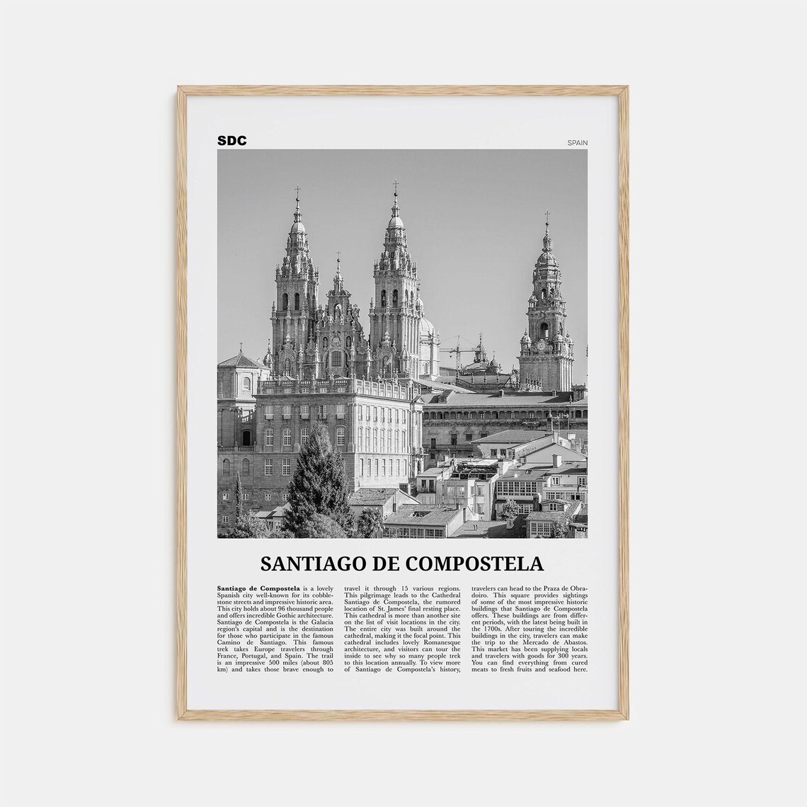 Santiago De Compostela Black And White Travel Poster