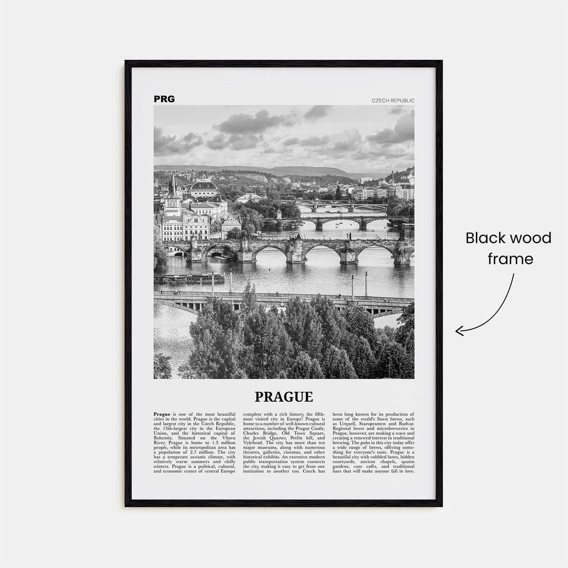 Prague Black and White Travel Poster, Praha Europe - Image 3