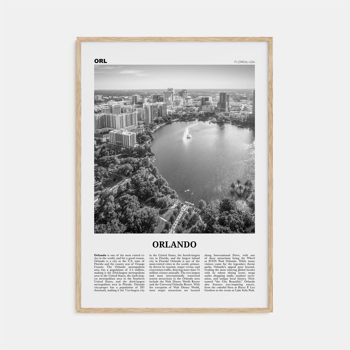 Orlando Black and White Florida Travel Poster Print