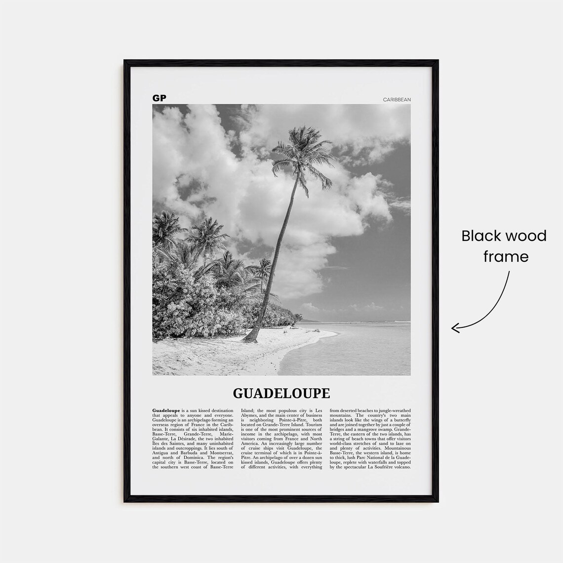 Guadeloupe Black and White Travel Poster, Caribbean - Image 3