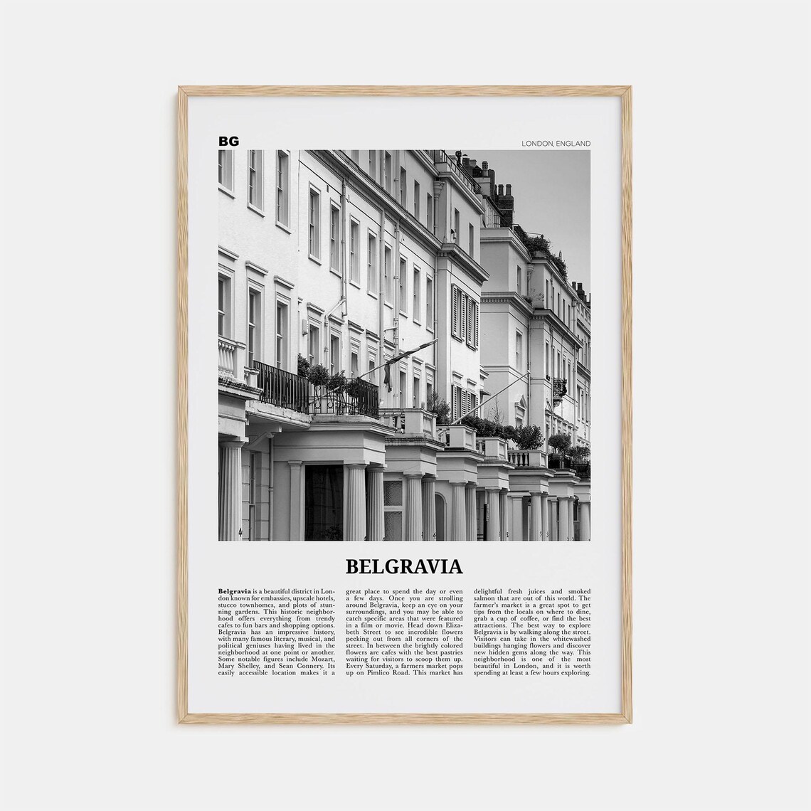 Belgravia Black and White Map, London Travel Poster
