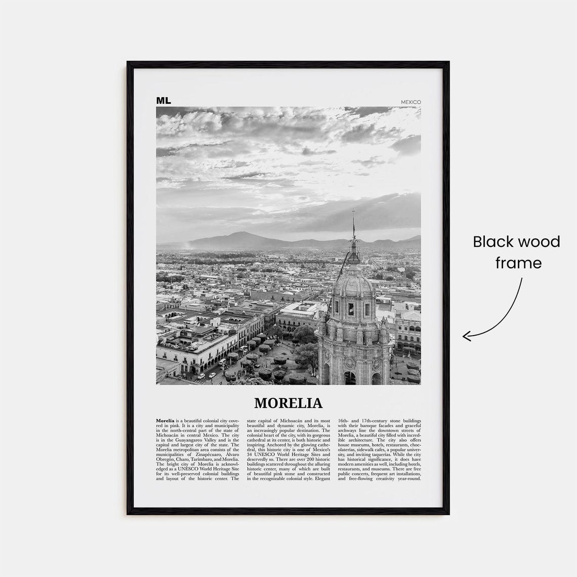 Morelia Black and White Travel Poster, Mexico - Image 3