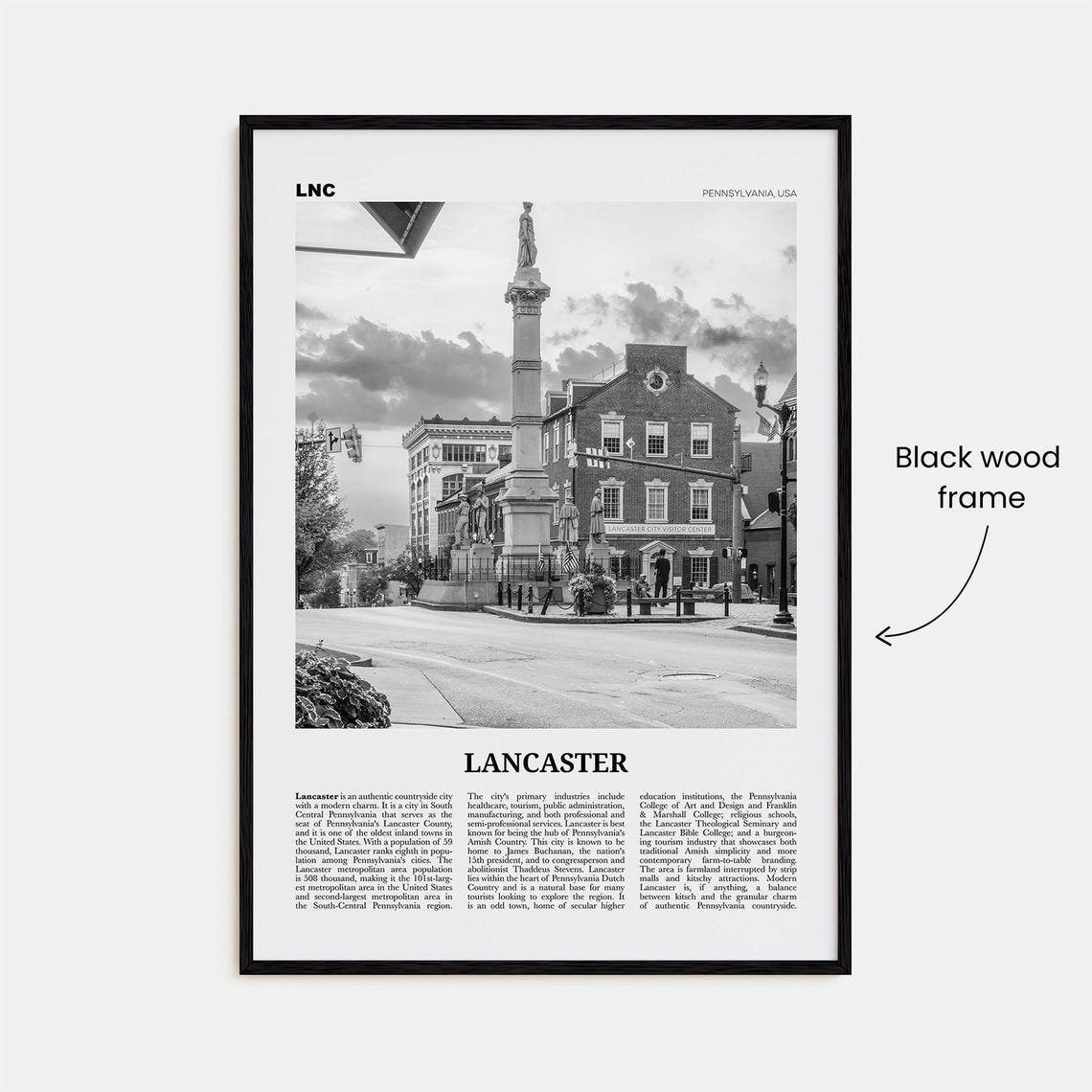 Lancaster, Pennsylvania Black and White Travel Poster - Image 3