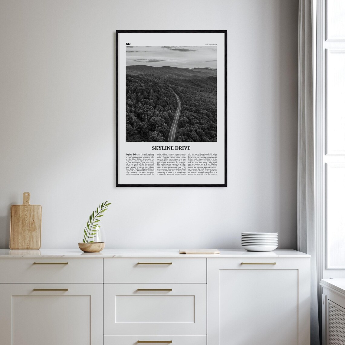 Skyline Drive Black and White Travel Poster Map - Image 2