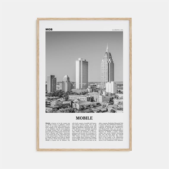 Mobile, Alabama Black and White Travel Poster