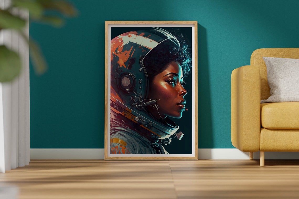 Retro Female Astronaut Helmet Portrait Outer Space Art Poster - Image 2