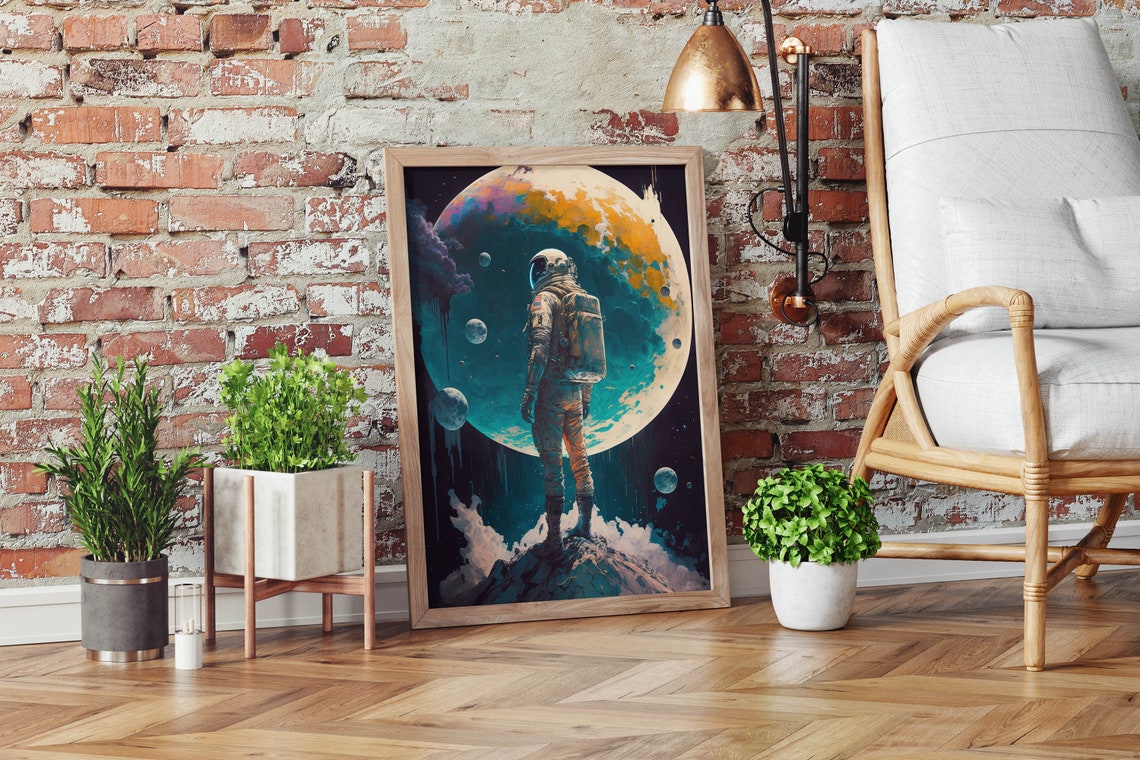 Astronaut Before Giant Planet Moons Epic Deep Space Scene Poster - Image 2