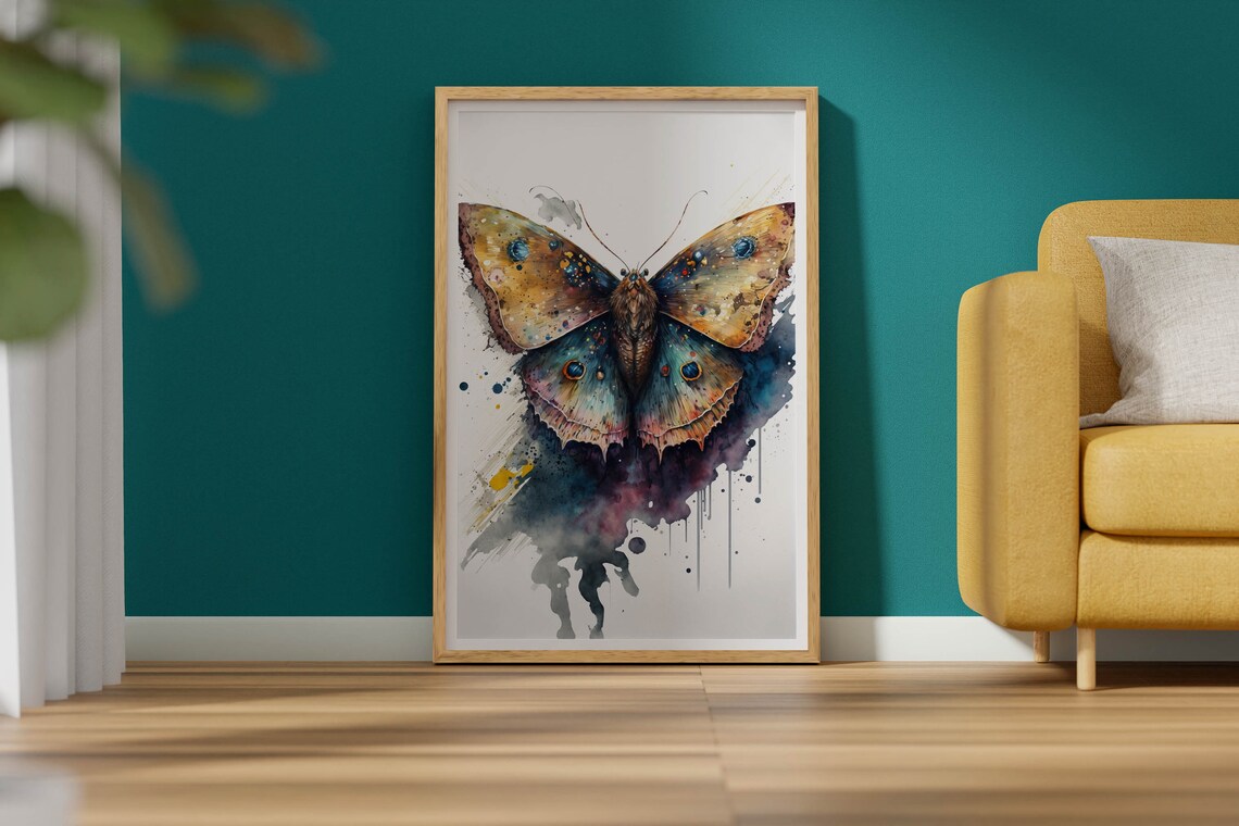 Watercolor Moth Poster With Paint Splashes Butterfly Insect Style Art - Image 2