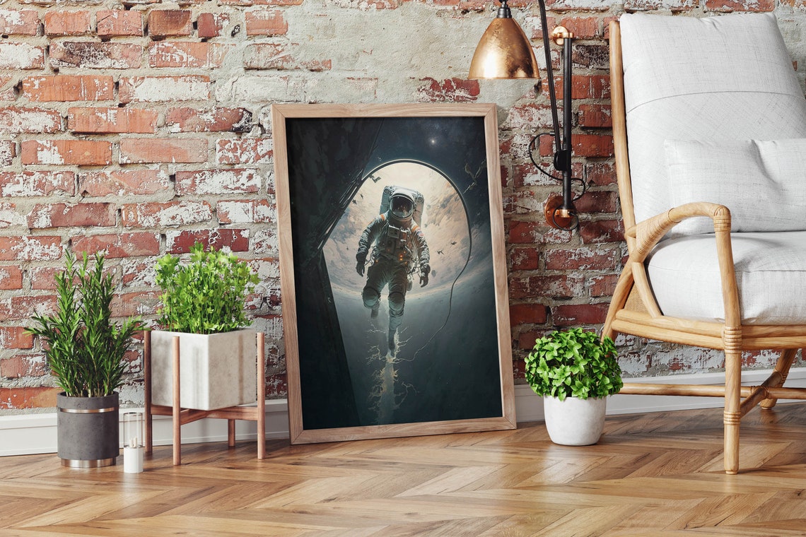 Astronaut Floating Through Space Ring Poster Earth View Sci Fi Artwork - Image 2