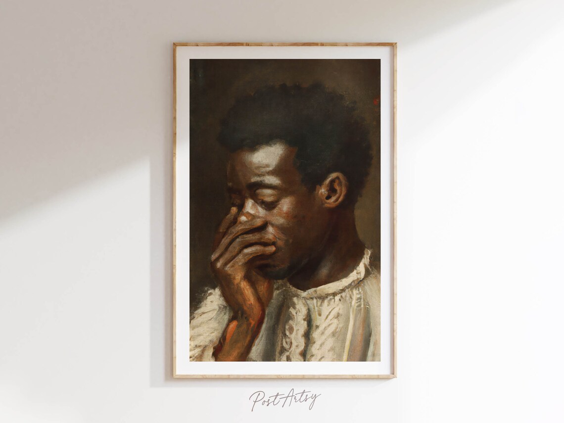 Classical Young Man Portrait Hand Over Mouth Oil Painting Print