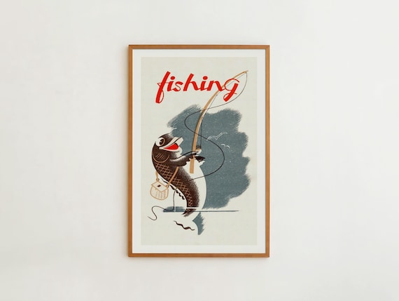 Vintage Fly Fishing Travel Poster, Outdoors Decor