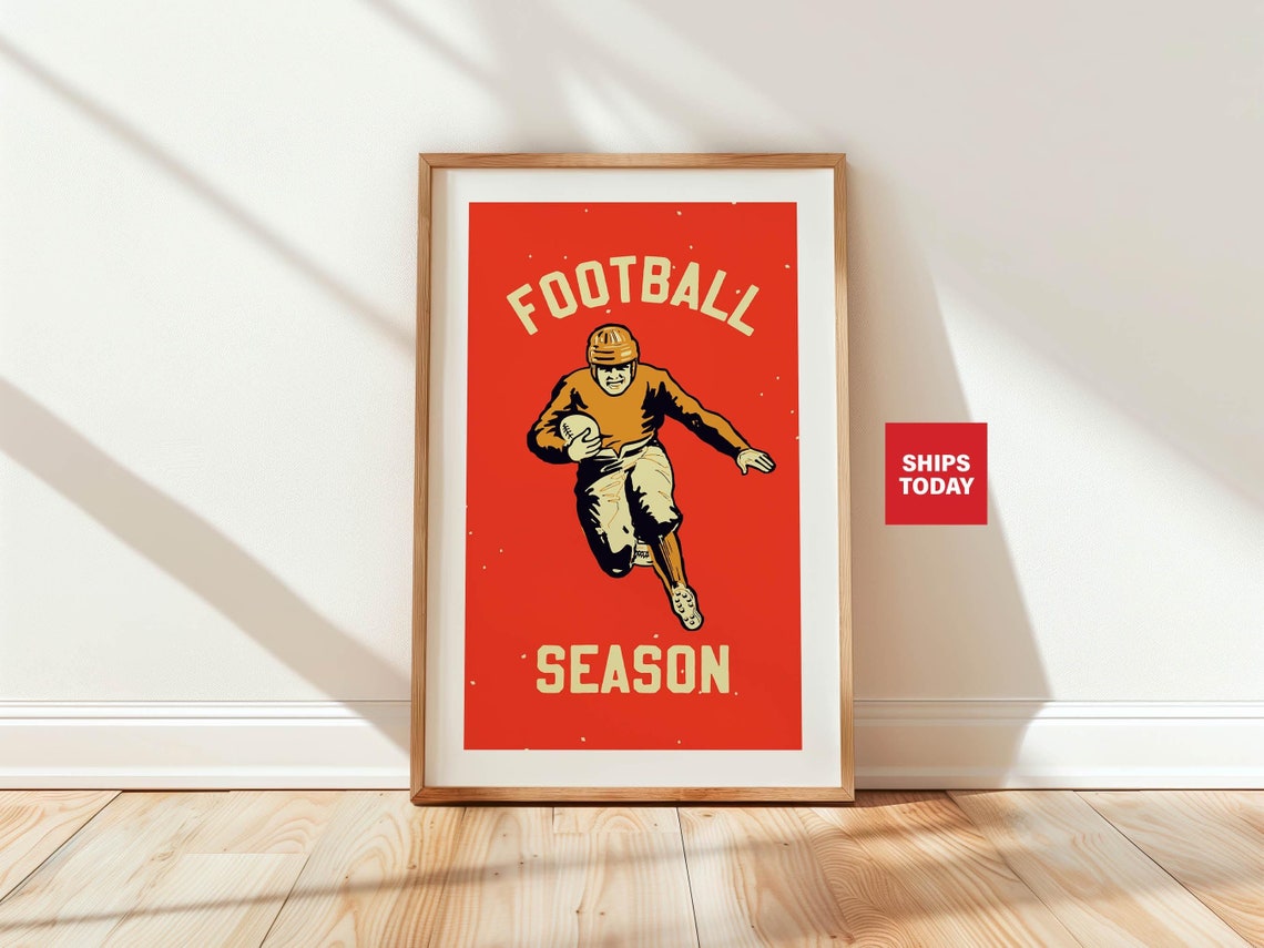 Football Season Red Retro Player Collegiate Game Day Sports Art Poster