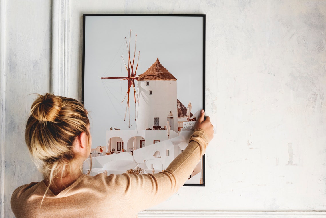 Santorini Windmill Above Whitewashed Village Photography Poster - Image 3