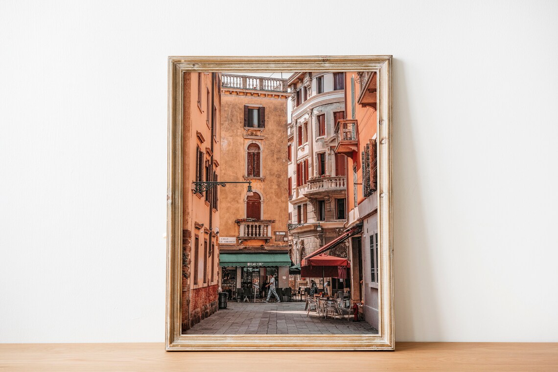 Venice Italy Street Cafe Orange Buildings Europe Travel Wall Print - Image 3