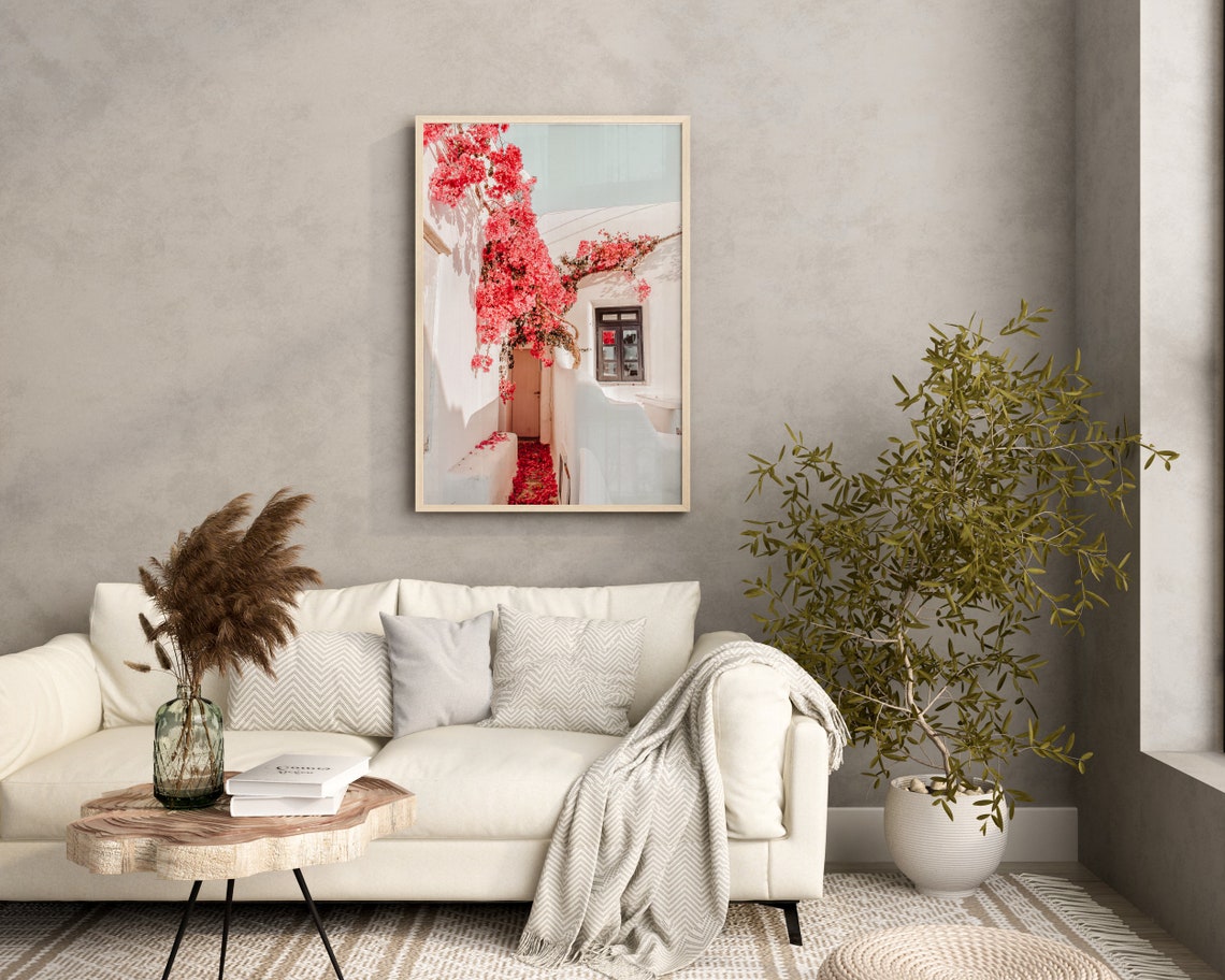 Mykonos Greece Whitewashed Alley With Red Bougainvillea Wall Art - Image 3