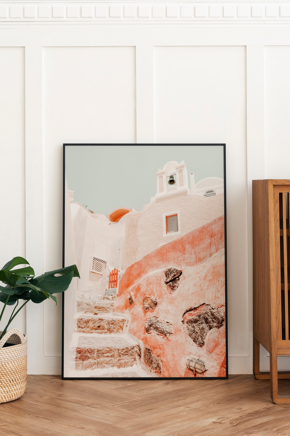 Santorini Greece Whitewashed Church Steps Pastel Travel Wall Print - Image 2