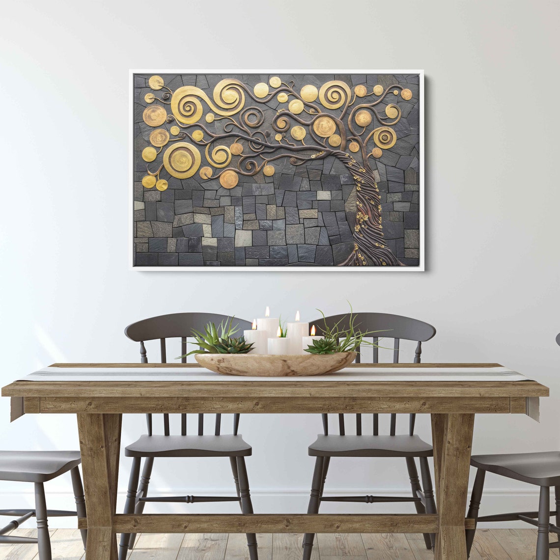 Bauerngarten By Klimt Bas Relief Style Inspired Wall Art Print Gold Trimmed Tree Sculpture Painting Ready To Hang - Image 2