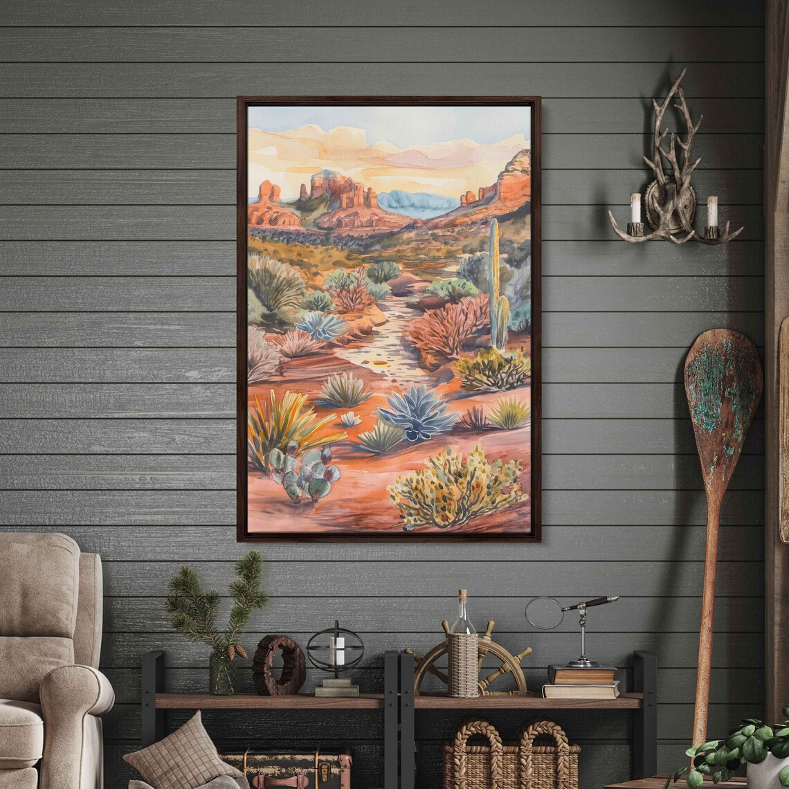 Sedona Arizona Red Rock Desert Cactus Watercolor Landscape Art Poster