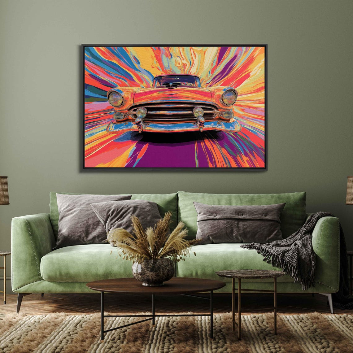 Vintage American Classic Car Front View Psychedelic Pop Art Poster
