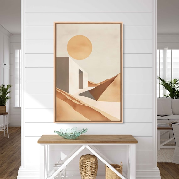 Neutral Desert Boho Style Wall Art Print Minimalist Design Abstract Shapes Desert Moon Eclectic Print Ready To Hang