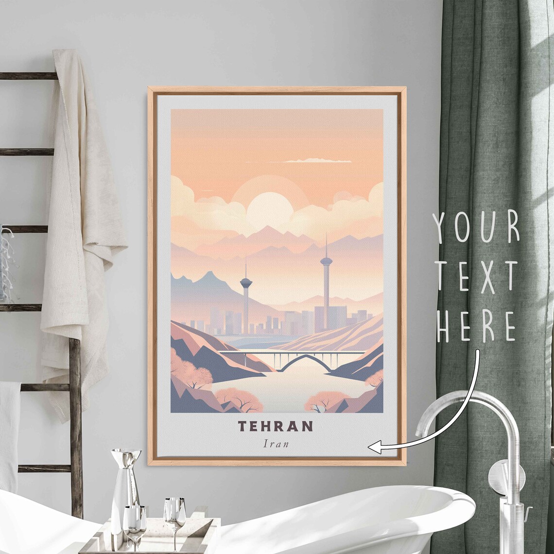 Tehran Iran Mountain City Skyline Sunset Towers Bridge Art Poster