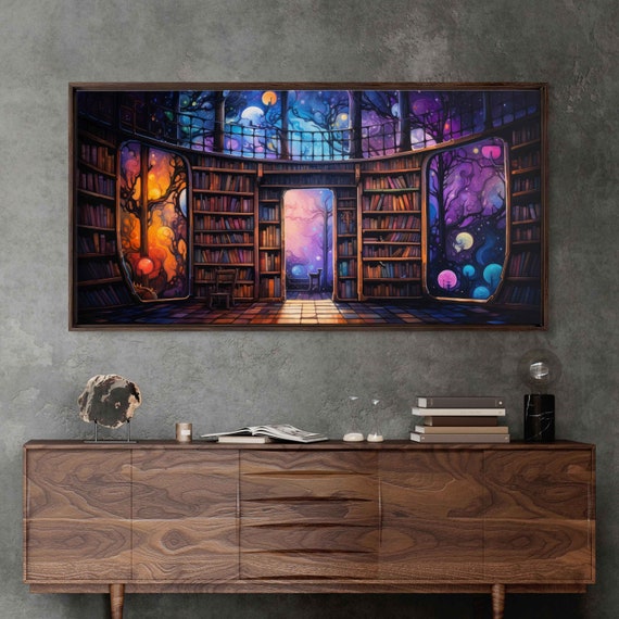 Magical Enchanted Library Colorful Fantasy Art Wall Art Print Ready To Hang Reading Nook
