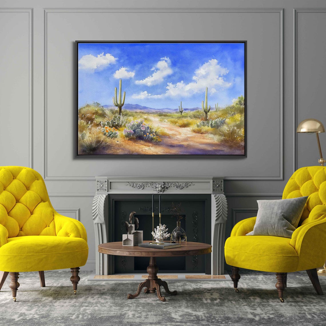 Cacti And Wildflowers, Desert Art Print
