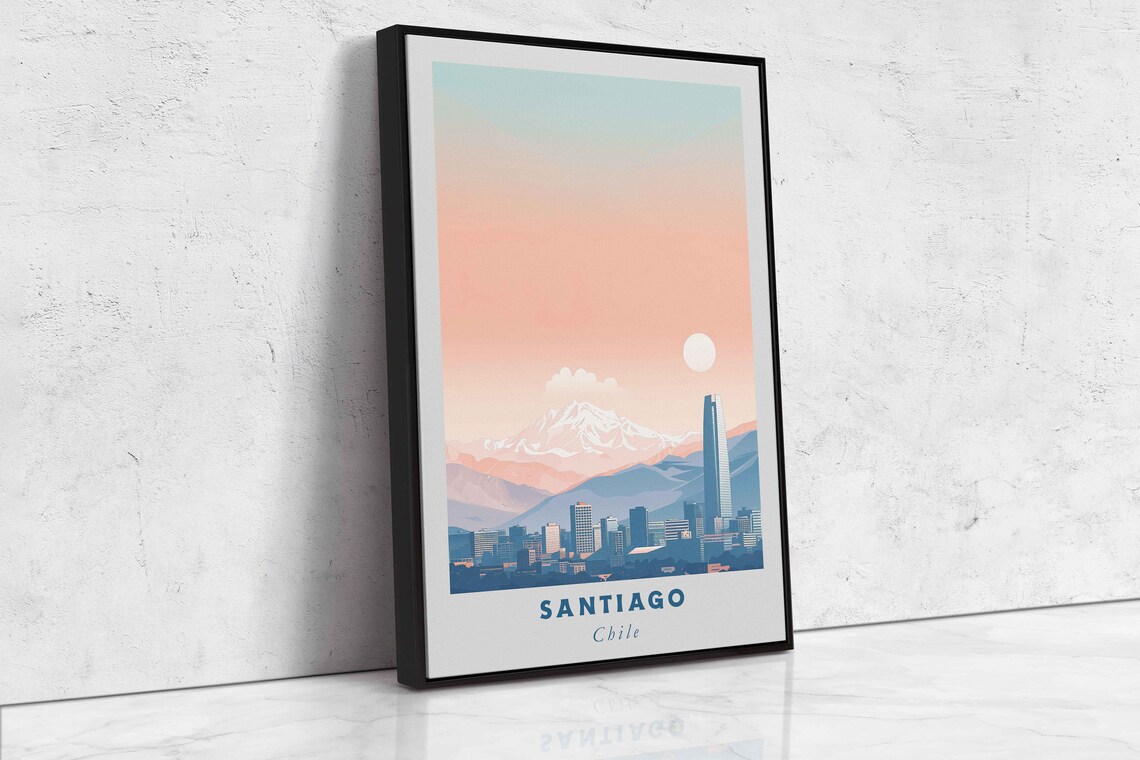 Santiago Chile Skyline Andes Mountains Sunset City View Travel Poster - Image 2